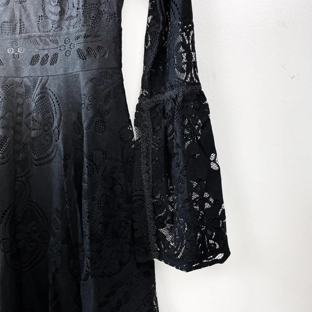 Free People Black Lace Long Sleeve Mini Dress